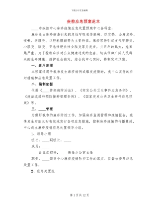 疾控应急预案范本