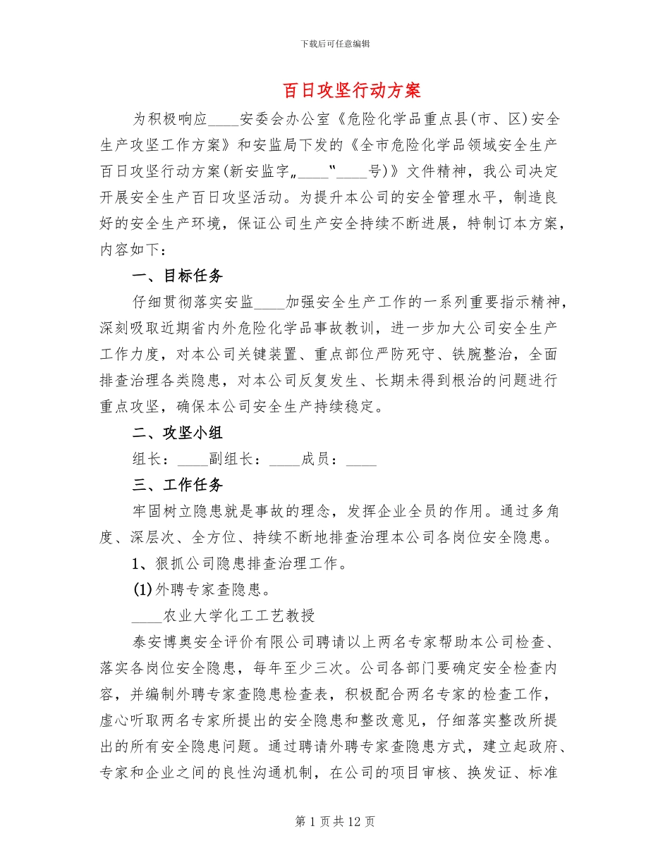 百日攻坚行动方案(3篇)_第1页