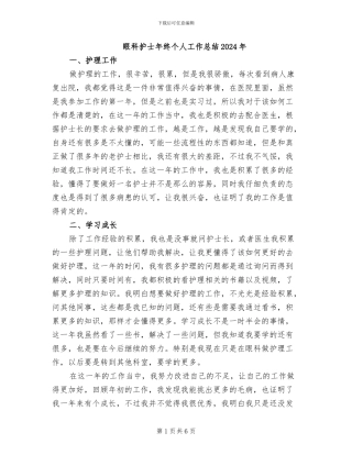眼科护士年终个人工作总结2024年