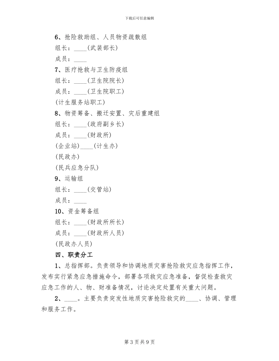 社区突发性地质灾害应急预案范文_第3页