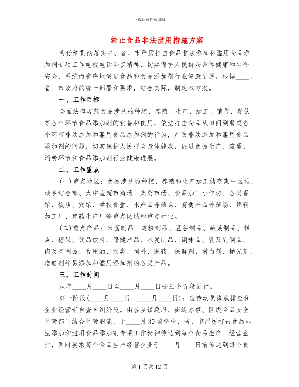 禁止食品非法滥用措施方案_第1页
