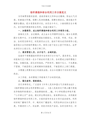 秸秆禁烧和综合利用工作方案范文