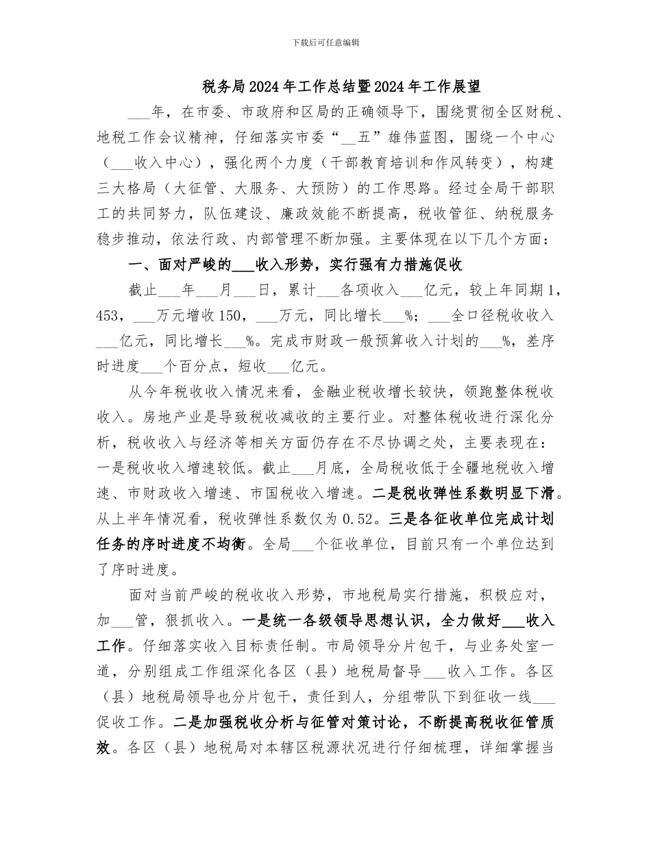 税务局2024年工作总结暨2024年工作展望_第1页