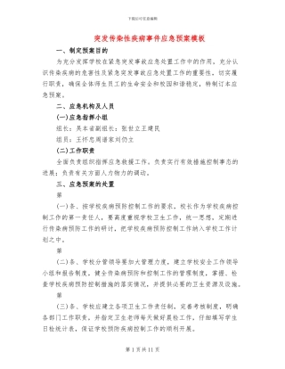 突发传染性疾病事件应急预案模板(4篇)