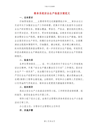 粮食系统安全生产检查方案范文