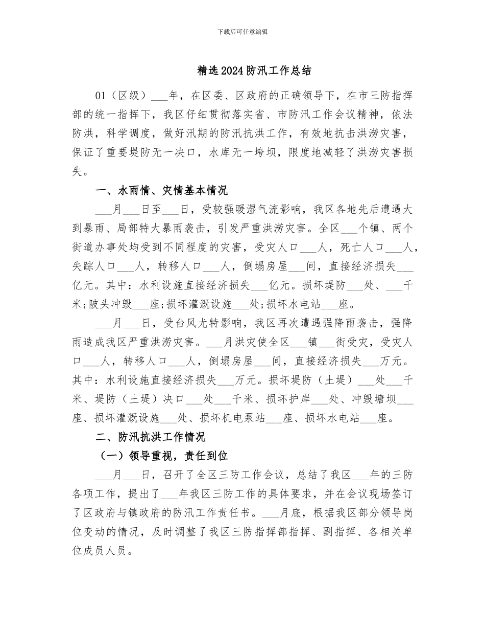 精选2024防汛工作总结_第1页