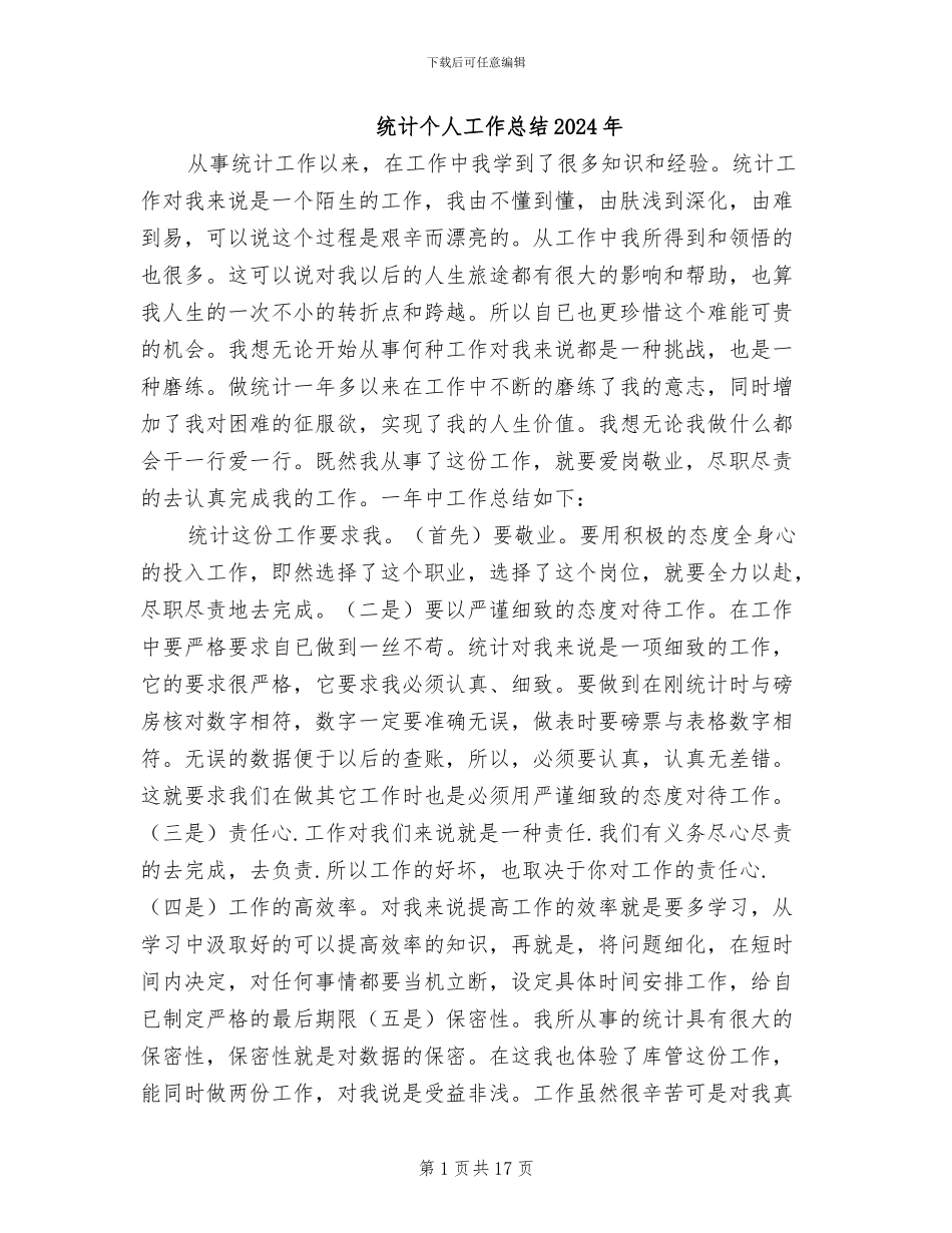 统计个人工作总结2024年_第1页