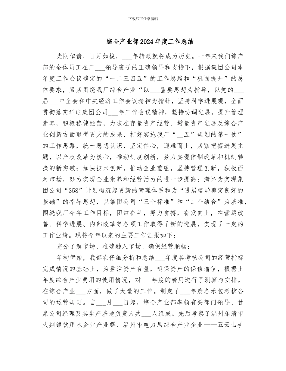 综合产业部2024年度工作总结_第1页