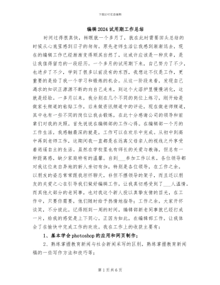 编辑2024试用期工作总结