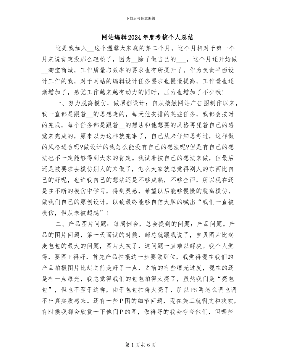 网站编辑2024年度考核个人总结_第1页