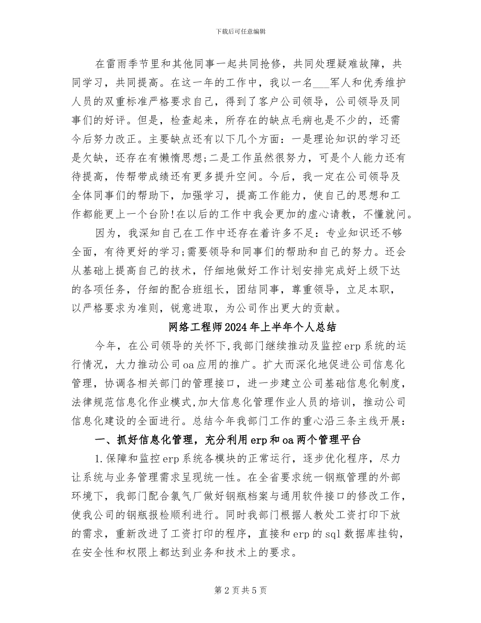 网络工程师2024年上半年个人工作总结范文_第2页