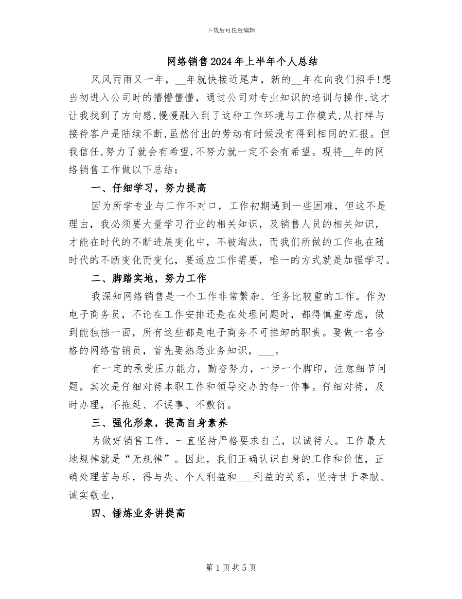 网络销售2024年上半年个人总结_第1页