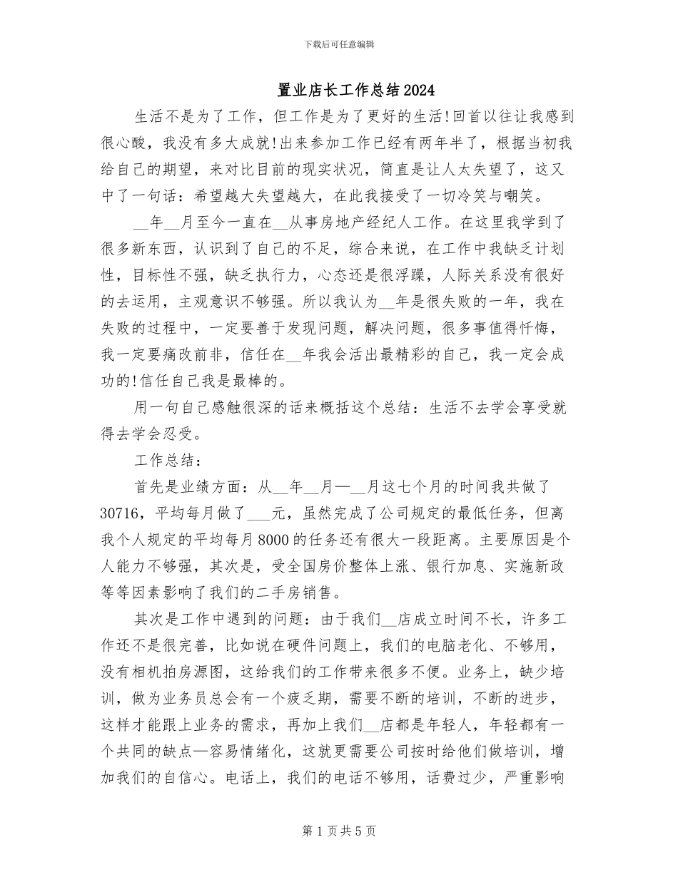 置业店长工作总结2024_第1页