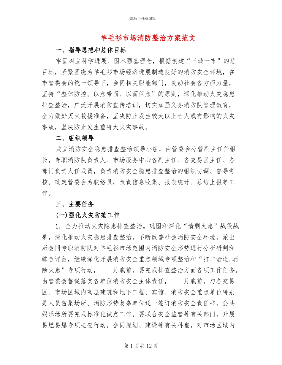 羊毛衫市场消防整治方案范文_第1页