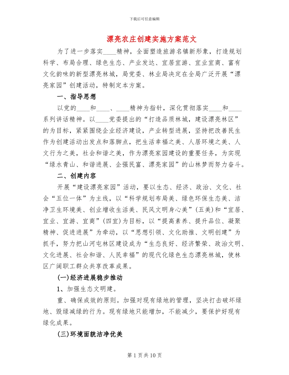 美丽农庄创建实施方案范文_第1页