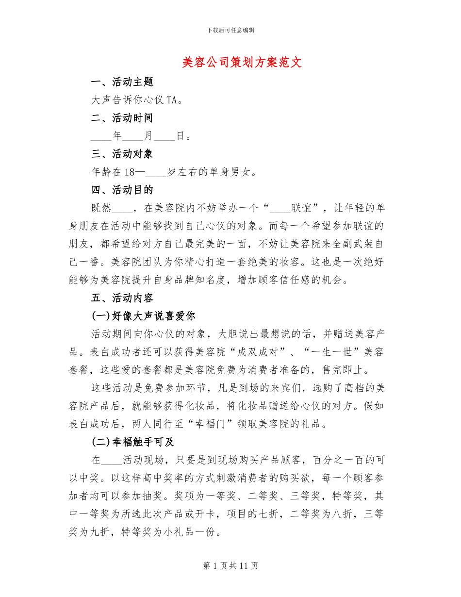 美容公司策划方案范文_第1页
