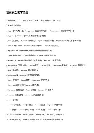 俄语男女名字全集