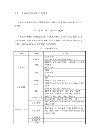 保利地产立项模板：附件一：项目成本科目明细及立项测算说明