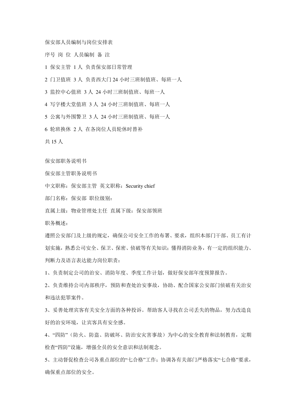 保安部人员编制与岗位安排_第2页