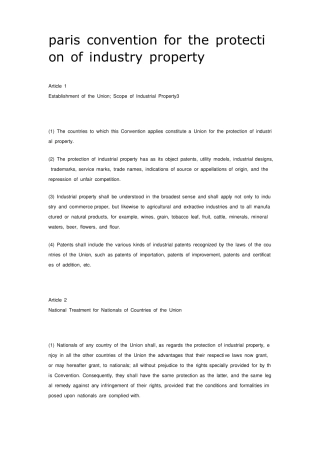 保护工业产权巴黎公约英文版Parisconventionfortheprotectionofindustryproperty