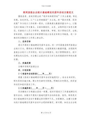 联网直报企业统计基础建设巩固年活动方案范文