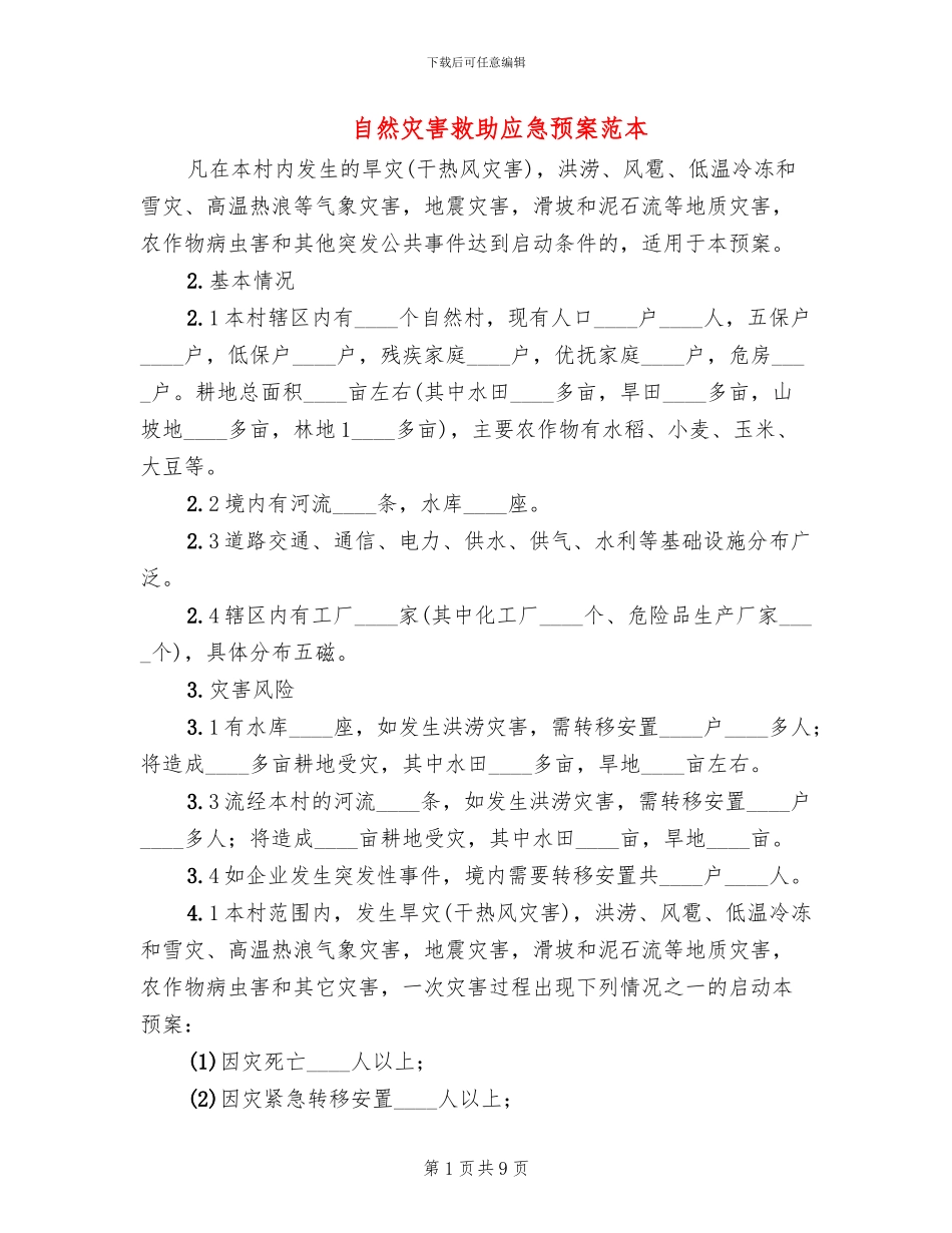 自然灾害救助应急预案范本_第1页
