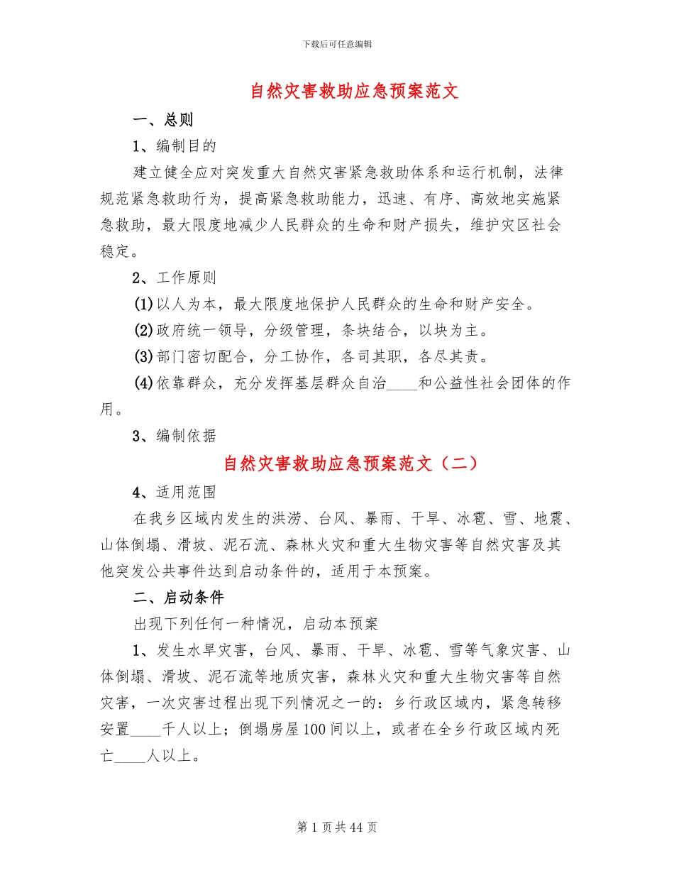 自然灾害救助应急预案范文_第1页