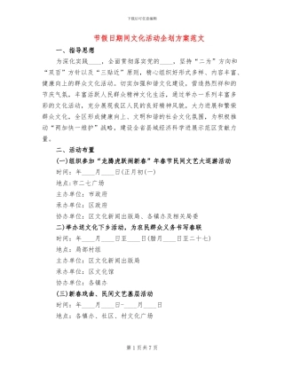 节假日期间文化活动企划方案范文
