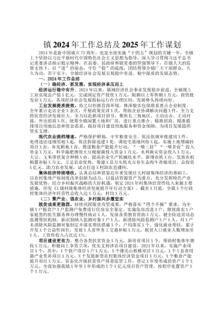 镇2024年工作总结及2025年工作谋划