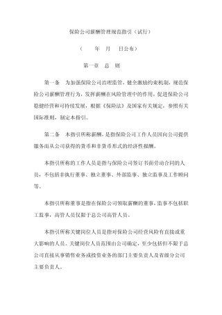 保险公司薪酬管理规范指引2013年1月1日执行