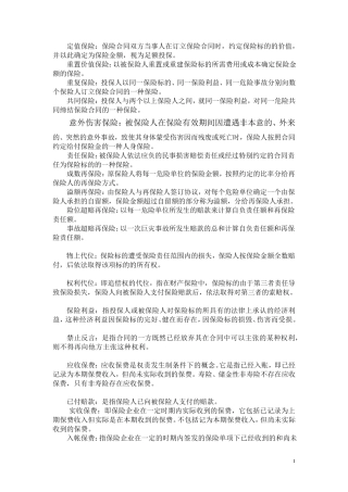 保险学名词解释、简答范围