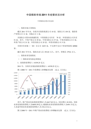 保险年鉴2012中国保险市场2011年经营状况分析