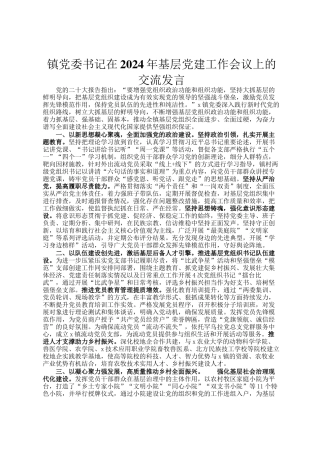镇党委书记在2024年基层党建工作会议上的交流发言