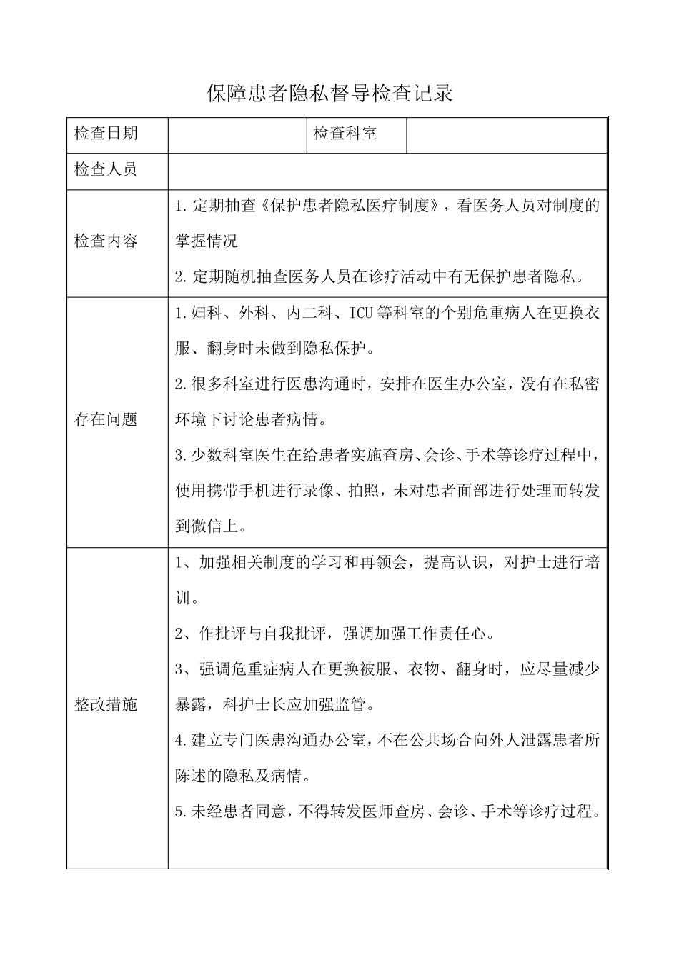 保障患者隐私督导检查记录_第1页