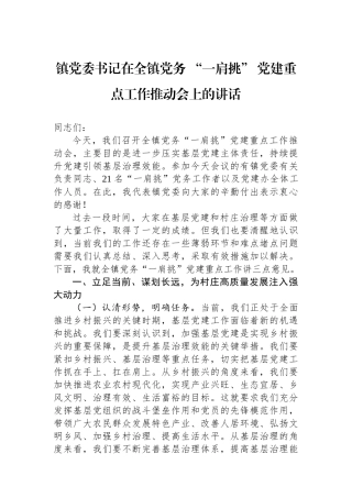 镇党委书记在全镇党务 “一肩挑” 党建重点工作推动会上的讲话