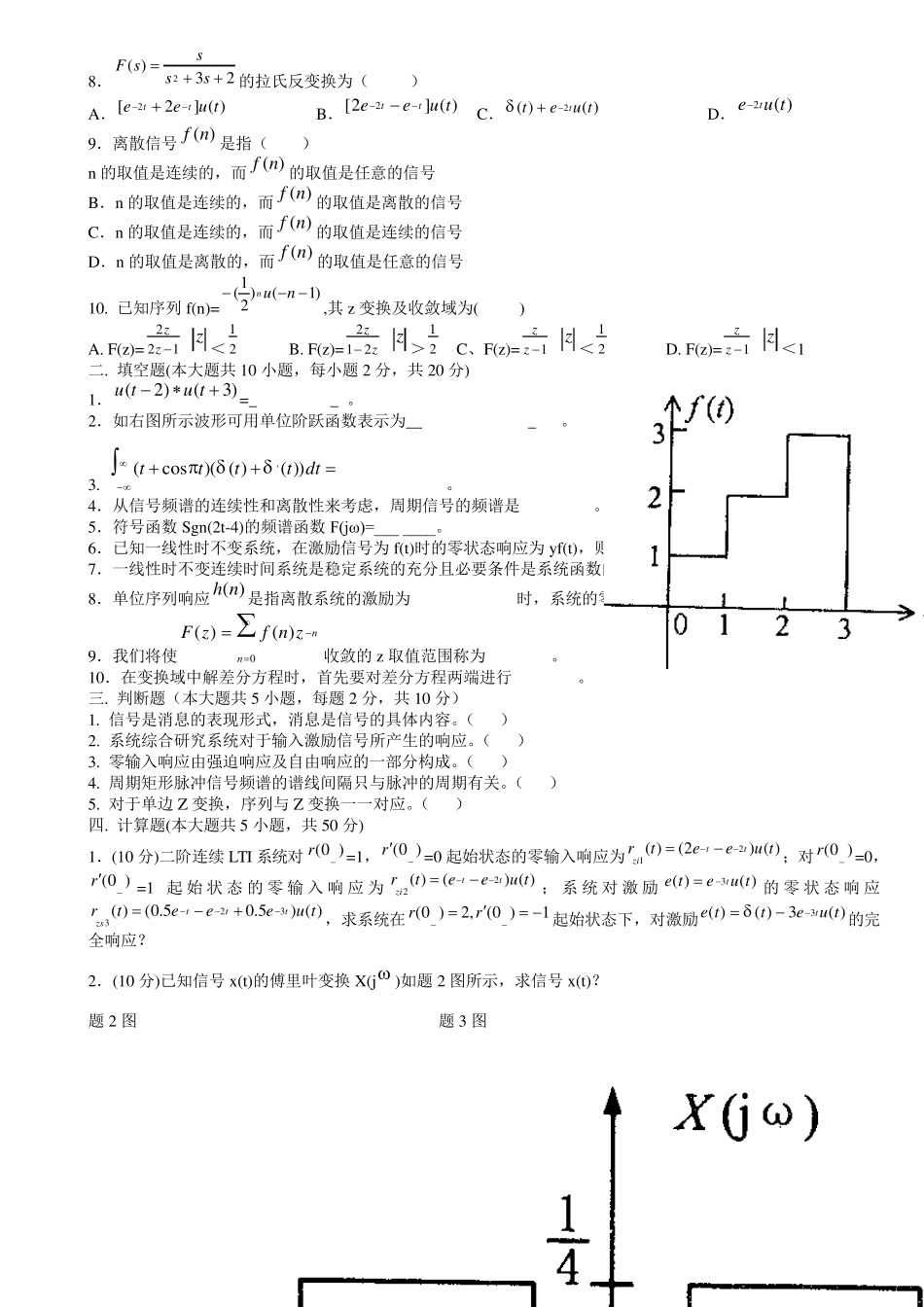 信号与系统试卷(题库)_第2页