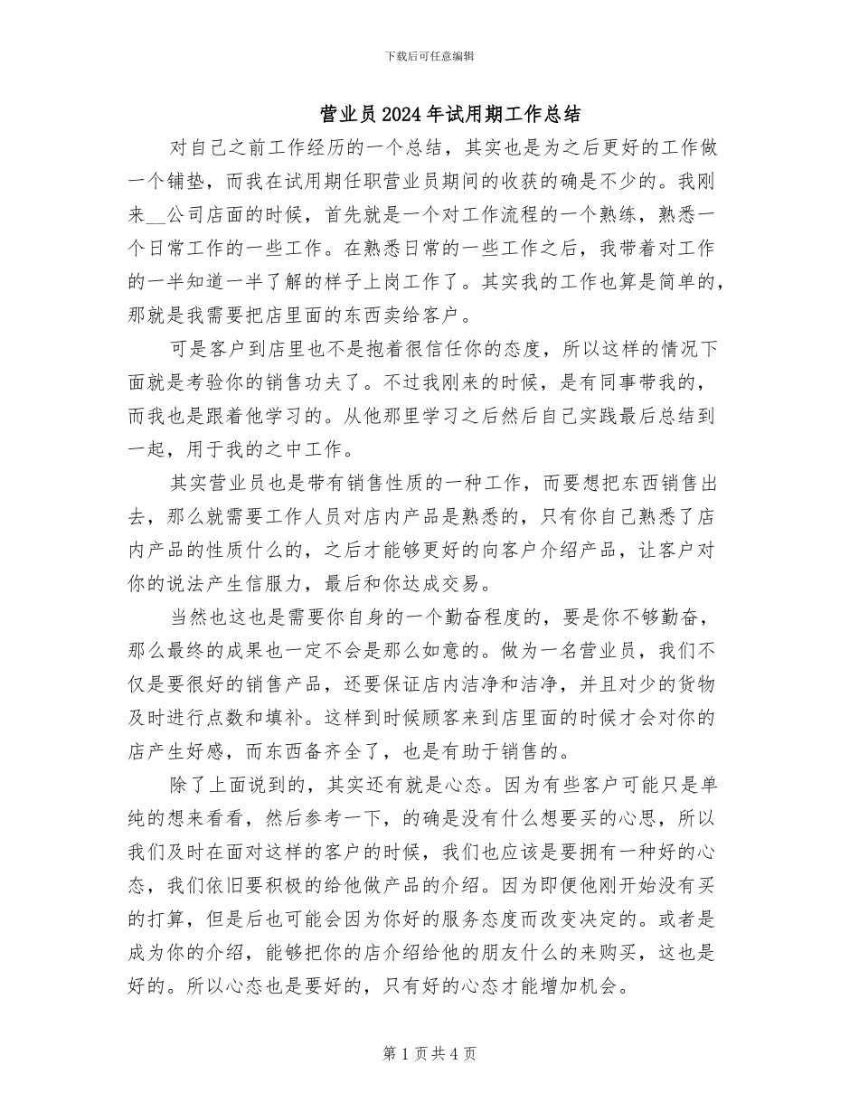 营业员2024年试用期工作总结_第1页
