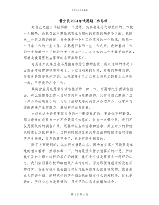 营业员2024年试用期工作总结