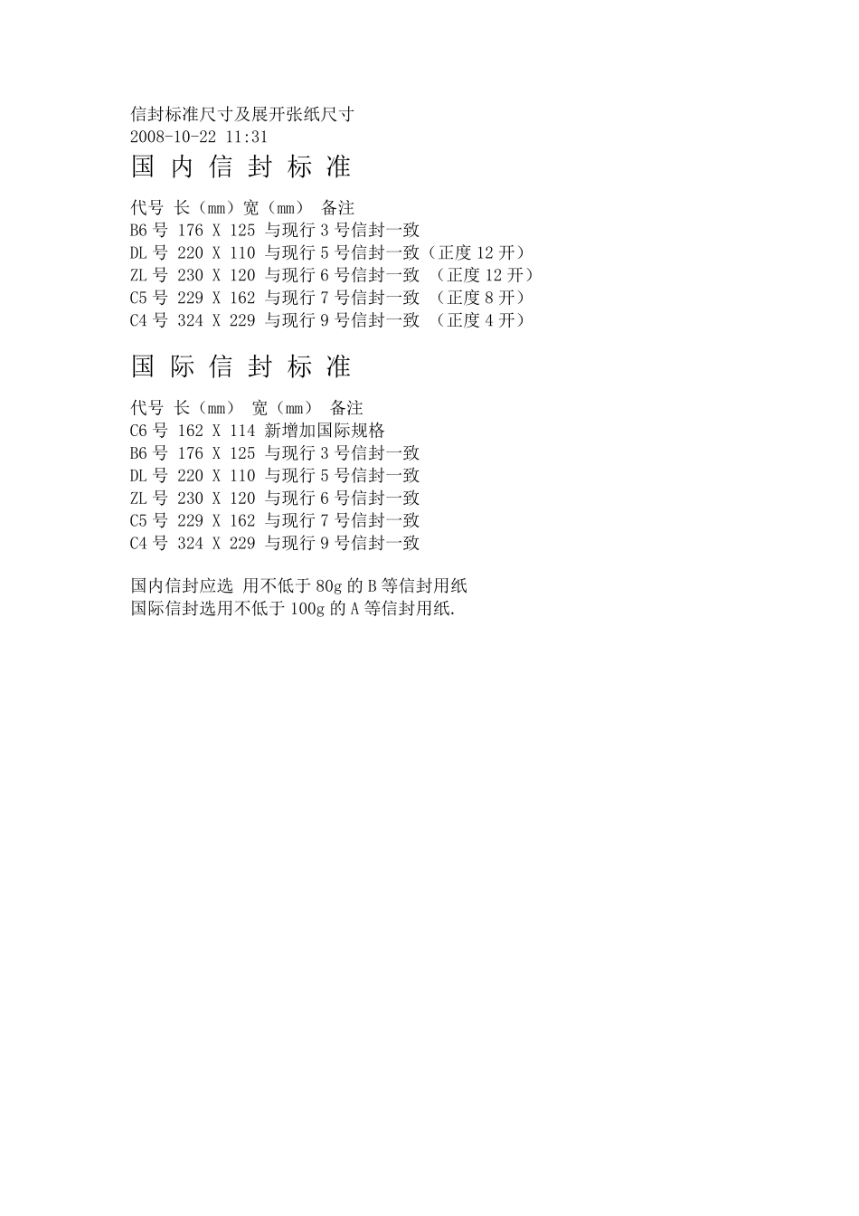 信封标准尺寸及展开张纸尺寸_第1页