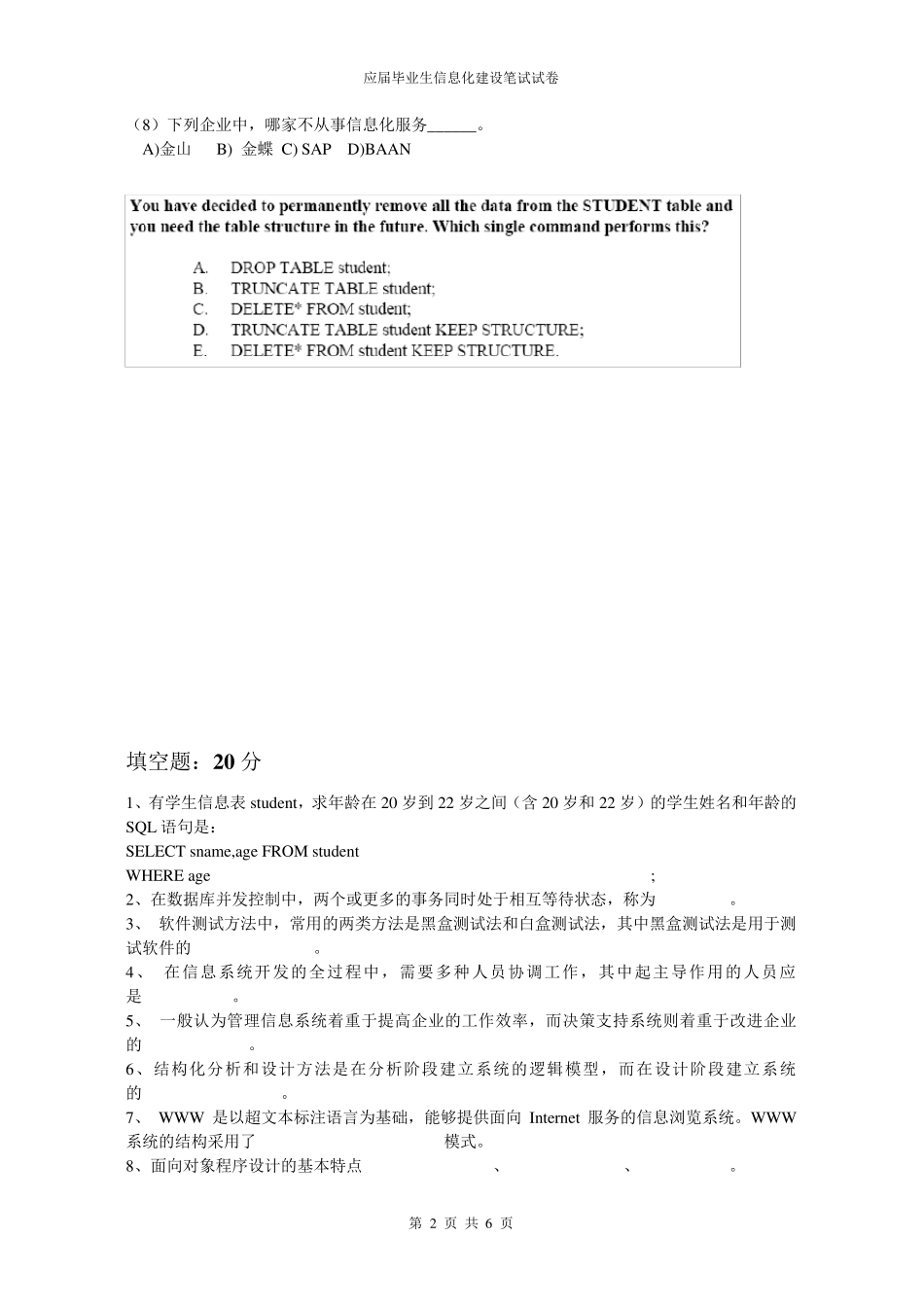 信息化人才招聘试卷_第2页