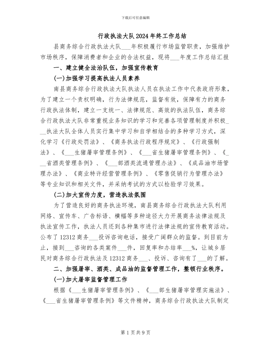 行政执法大队2024年终工作总结_第1页