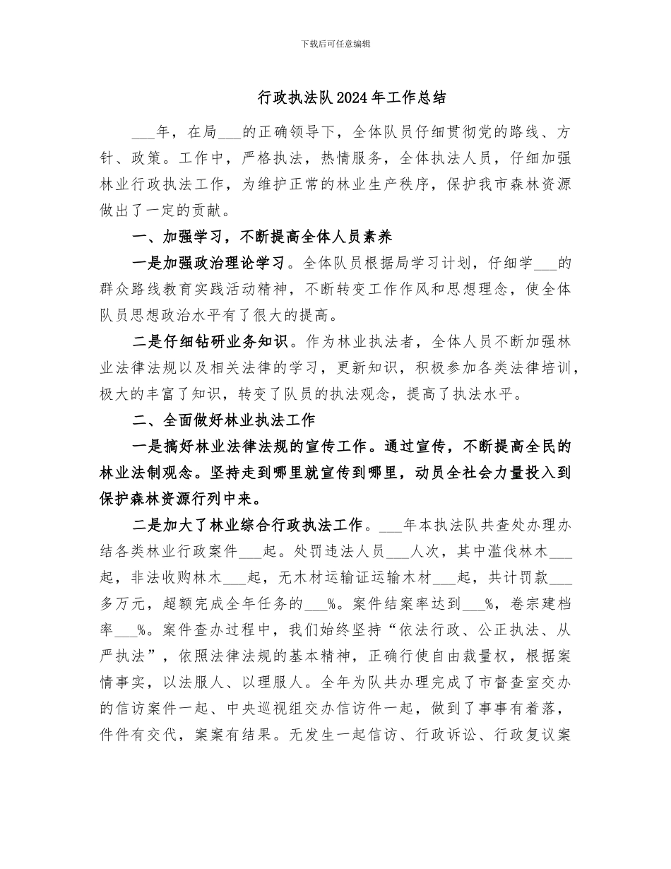 行政执法队2024年工作总结_第1页