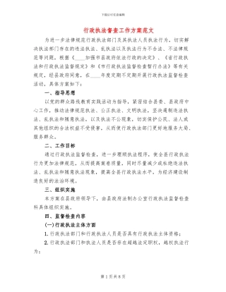 行政执法督查工作方案范文
