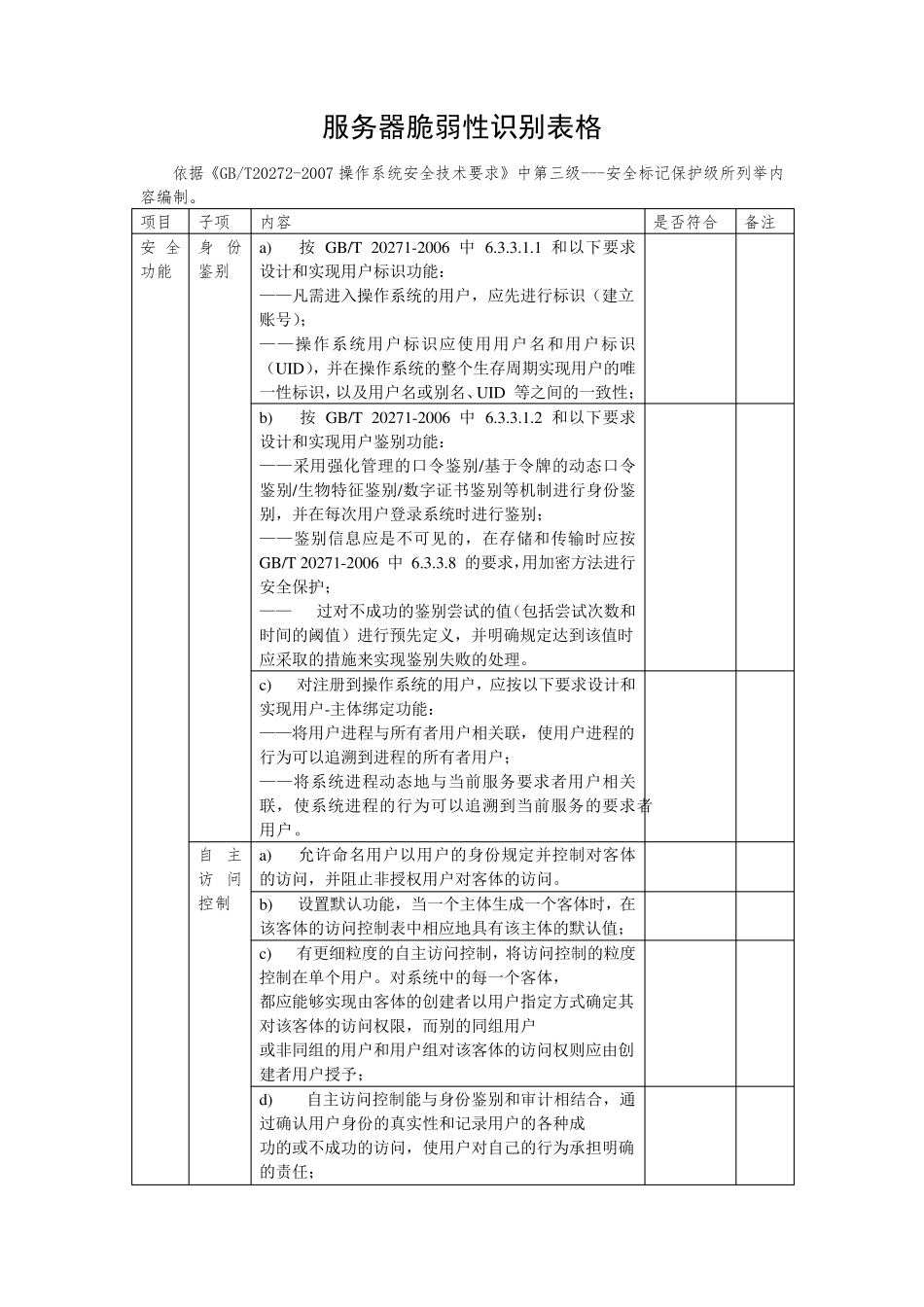 信息安全风险评估脆弱性识别操作系统脆弱性表格《GBT202722007》_第1页