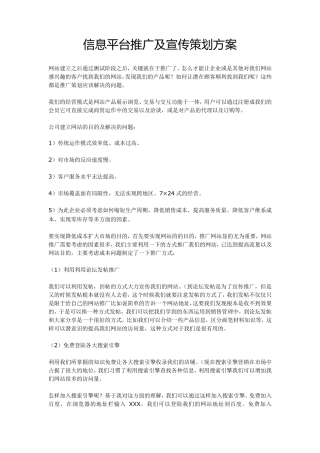 信息平台推广及宣传策划方案