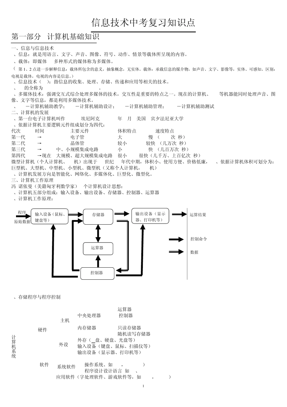 信息技术中考知识点(打印)_第1页