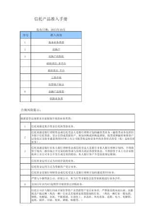 信托产品准入标准(201310发布)