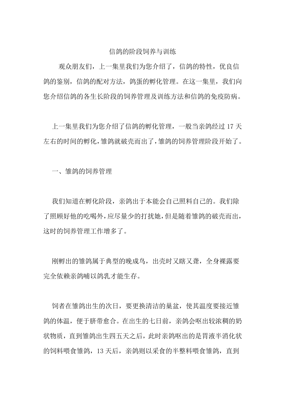 信鸽的阶段饲养与训练_第1页