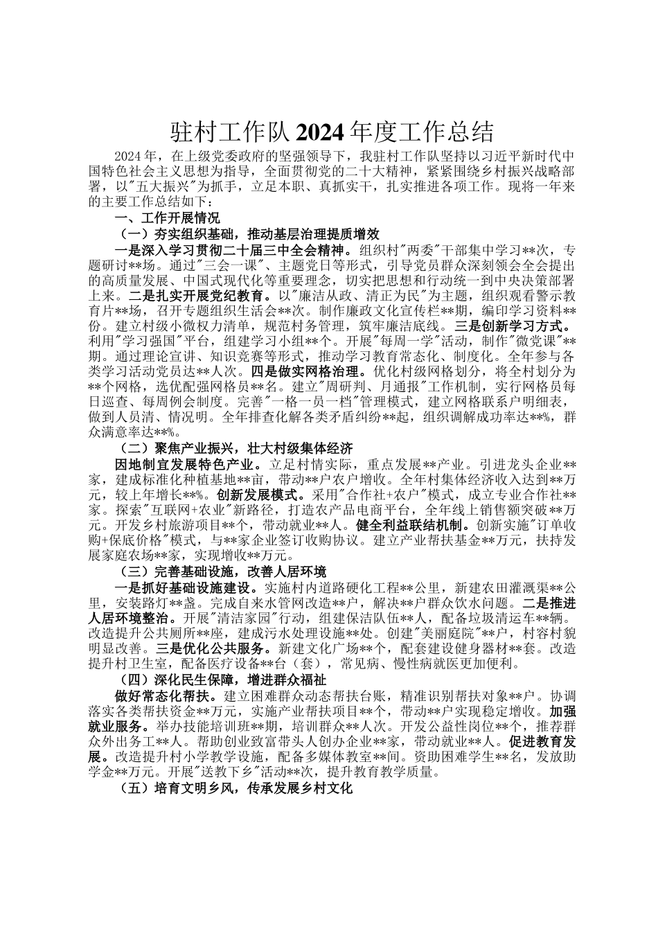 驻村工作队2024年度工作总结_第1页