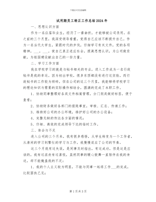 试用期员工转正工作总结2024年